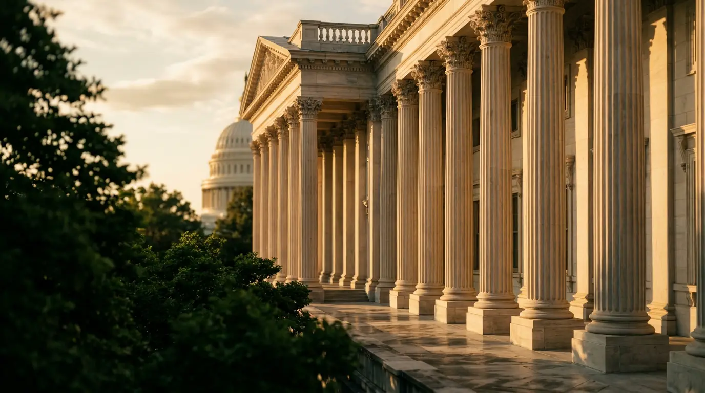 Government building at dusk